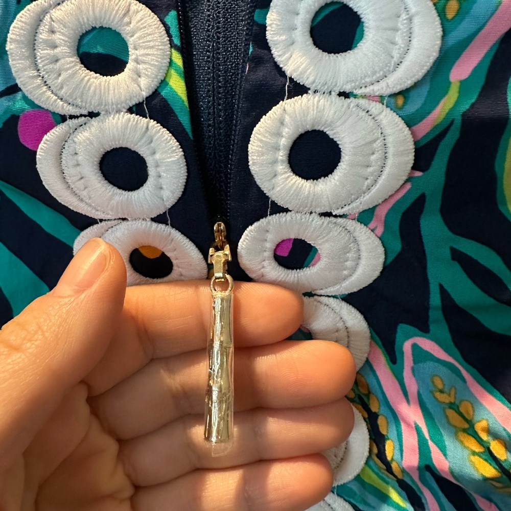 Lilly Pulitzer Shealyn Maxi Caftan in Low Tide Navy Catty Purrsonality - Picture 8 of 10